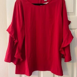 Chico's Red Boxy Flutter Sleeve Blouse